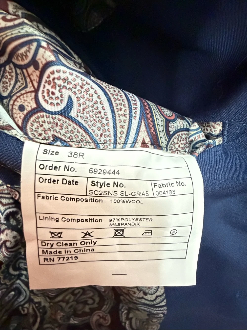 Joseph Abboud JOE 100% Wool Navy 2 Pc Suit 38R Jacket 32R Pants Paisley Lined